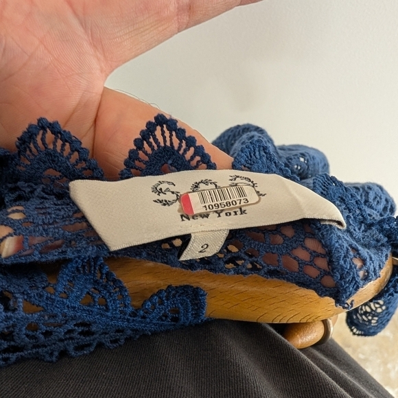 Sea New York Dress Womens 2 Blue Teal Lola Lace Sheath Flounce Hem Midi FLAW - Picture 7 of 7